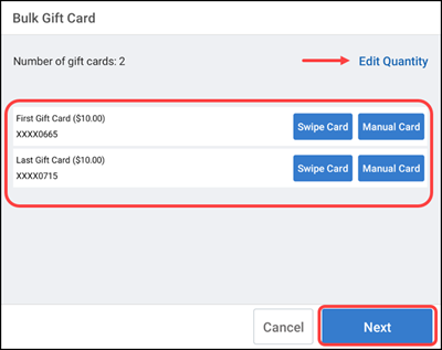 After all cards are entered, tap Next