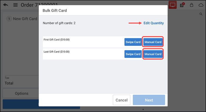 Slide the card or tap Manual Card