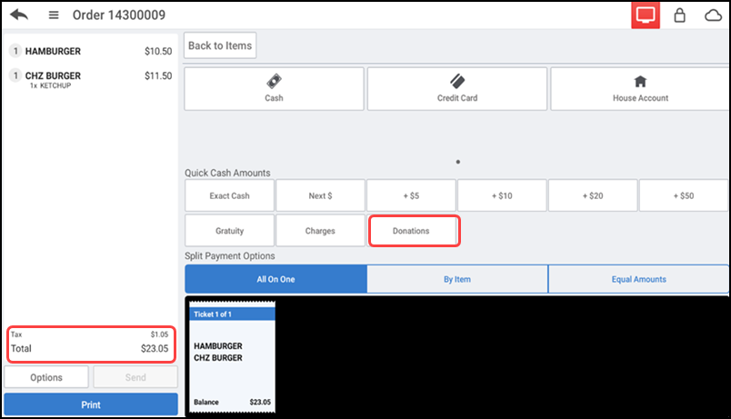Tap Donations on the Payments screen