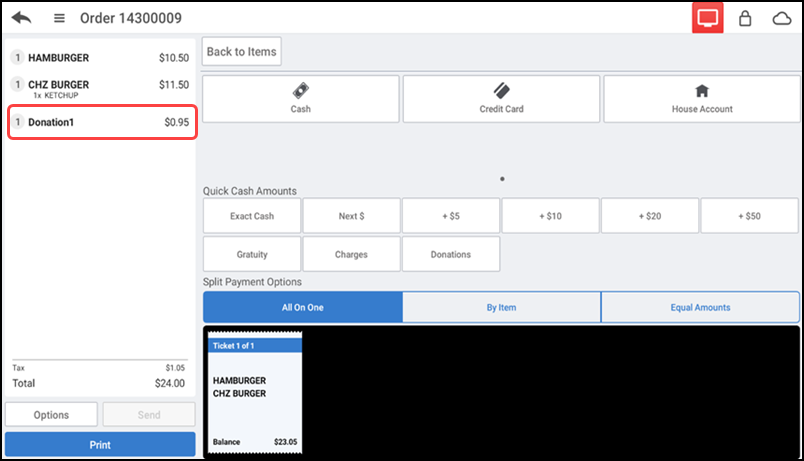 Donation amount reflects in the total amount