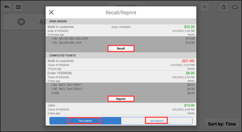 Completed tickets appear