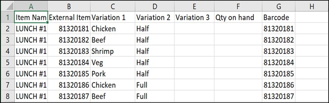 Sample csv file screen