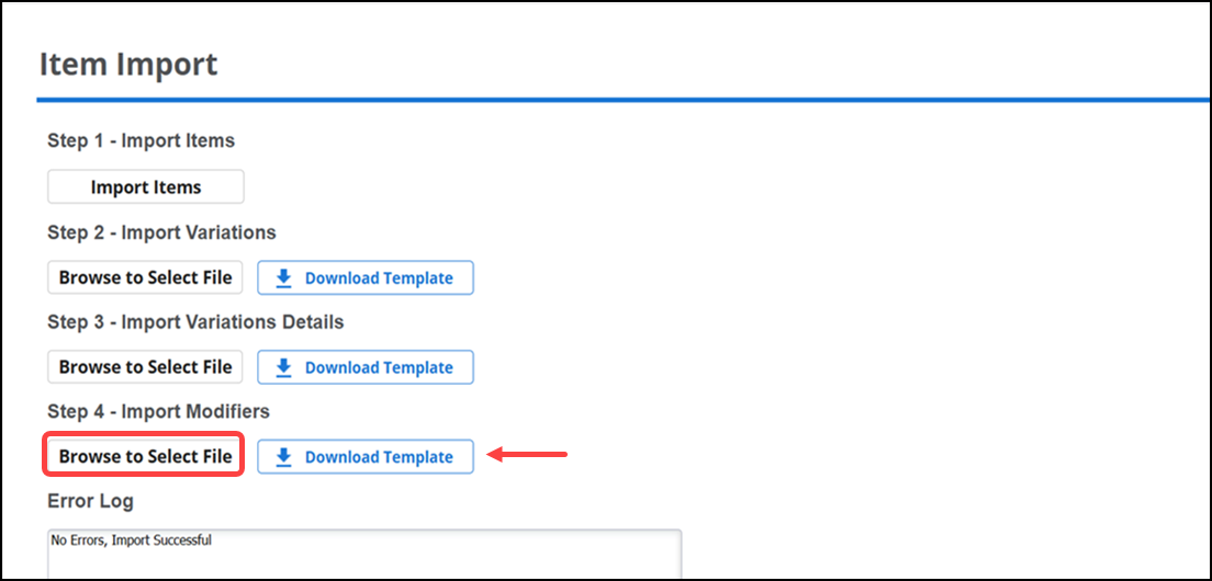 Item import modifiers import screen