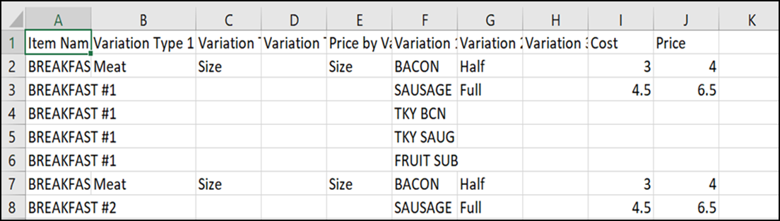 Sample csv file screen