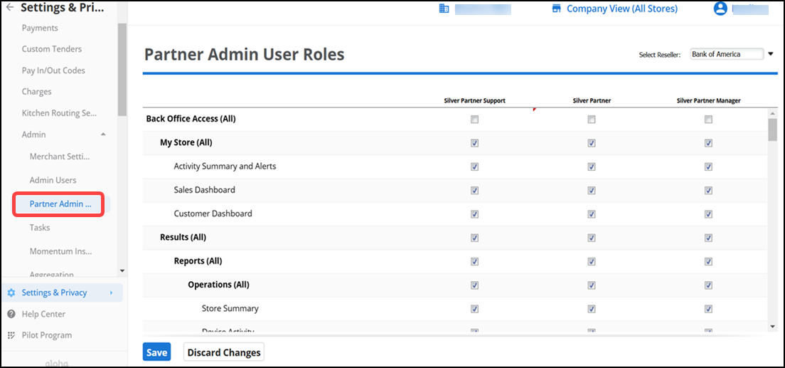 Select Partner Admin User Roles