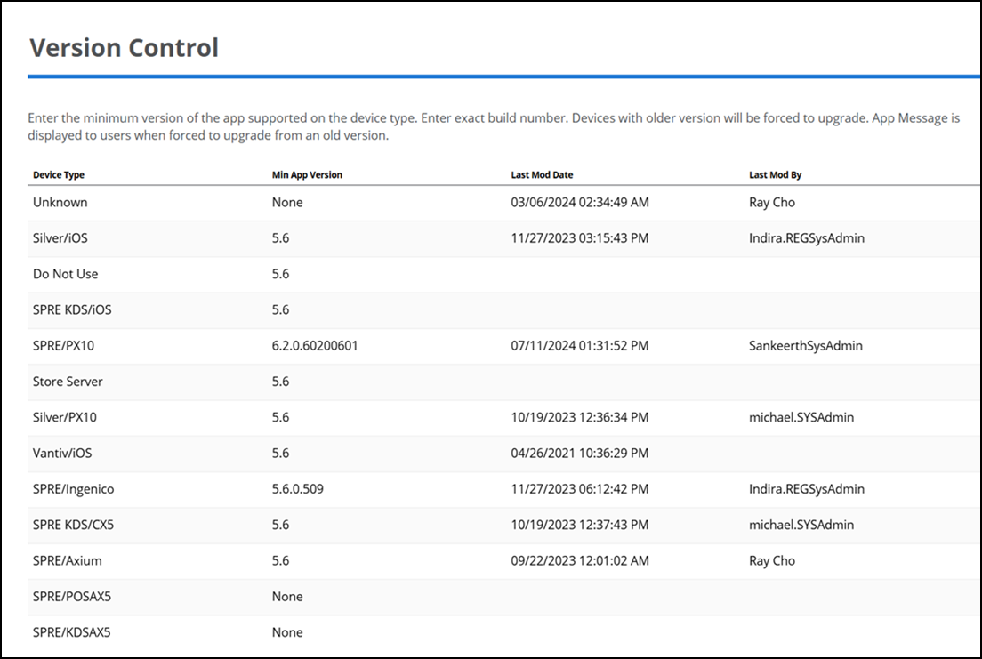 Showing minimum app versions