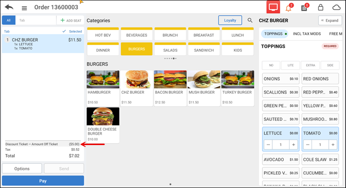Discount appears on screen