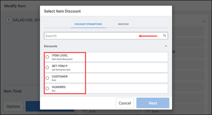 applying discount to an item