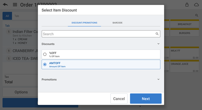 applying discount to an item
