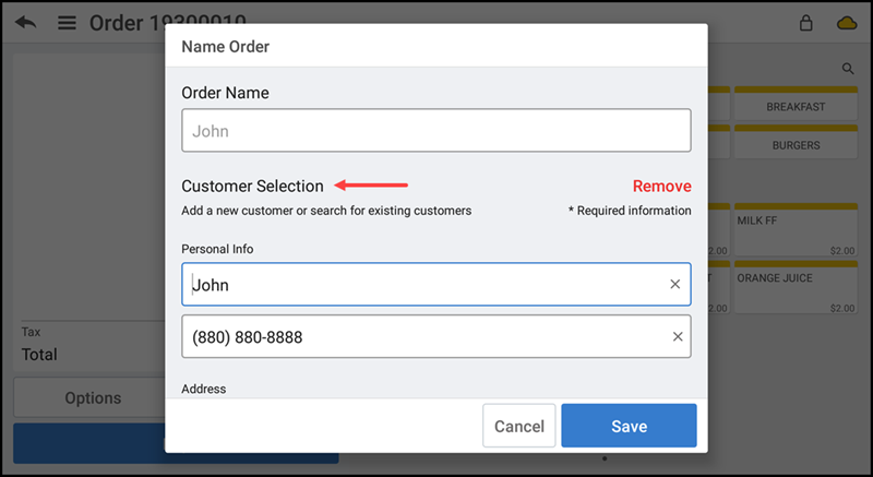 Customer profile screen