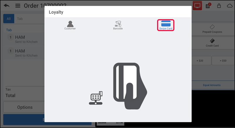Swipe card screen