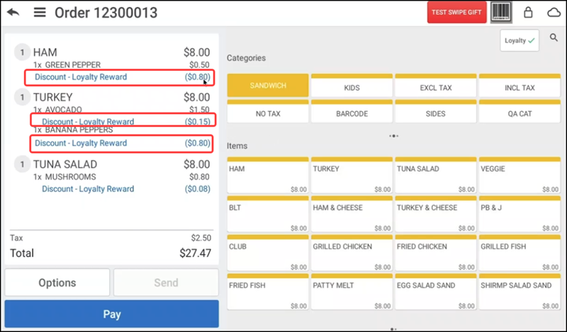 Guest check with applied loyalty rewards