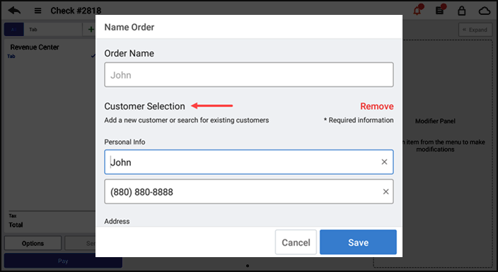Customer profile screen