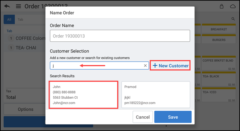 Perform a customer search