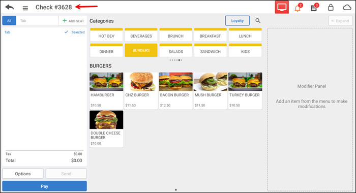 Tap the order name in the guest check window