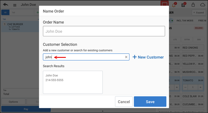 Perform a customer search