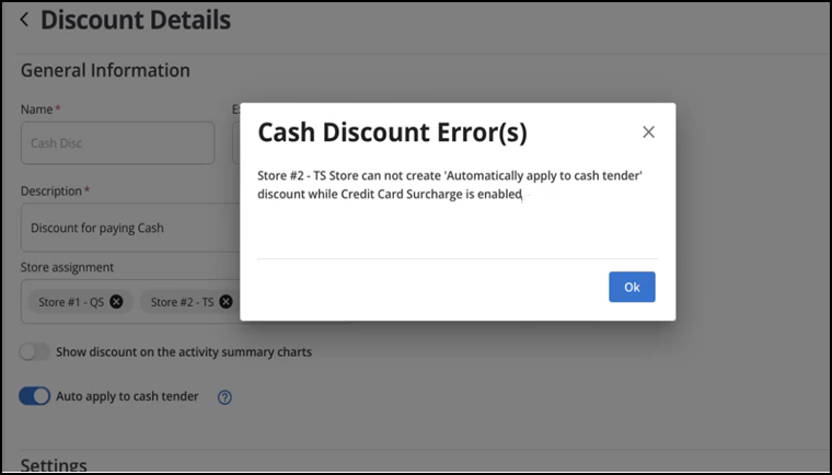 Cash Discounts Error Message 1