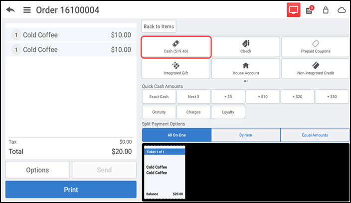 Sample POS screen showing discount on the guest check 