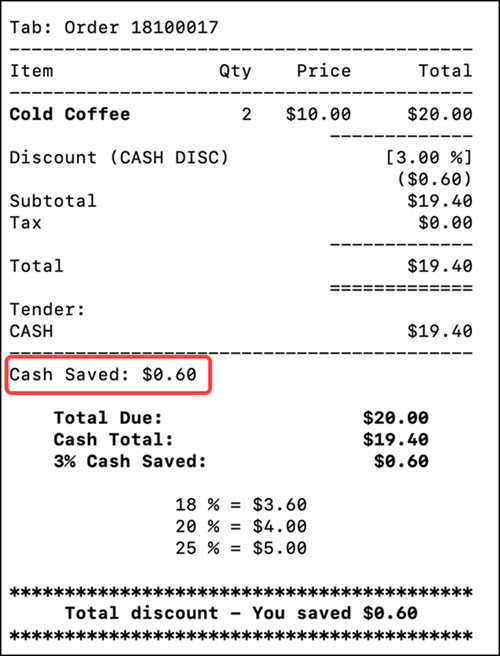 Sample cash discount receipt