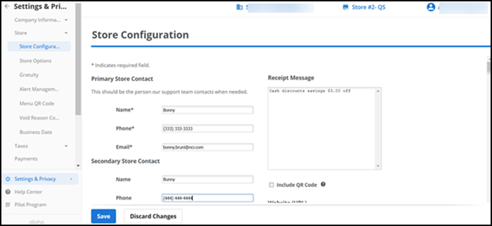 Store Configuration Screen