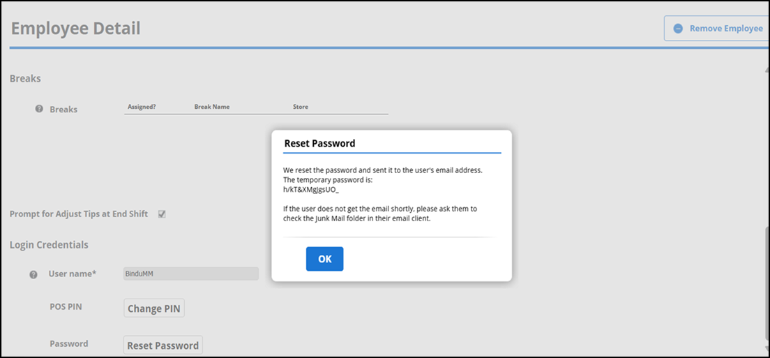 Reset password prompt