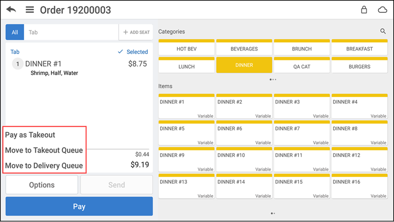 Select desired order mode