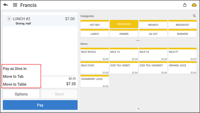 Select desired order mode