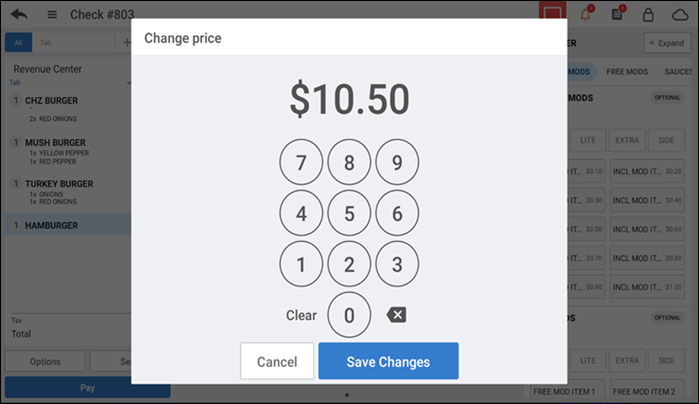 Tap an item in the order ticket window