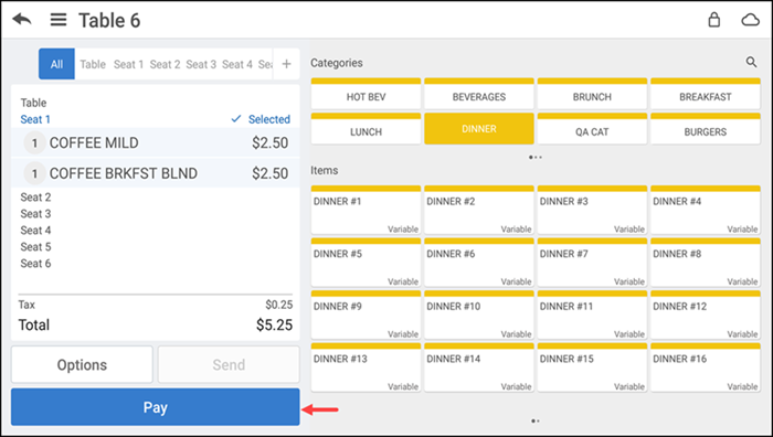 Guest check screen