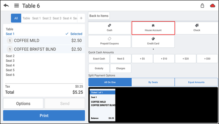 Tender screen with payment options