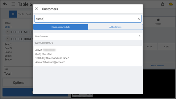 Customers screen