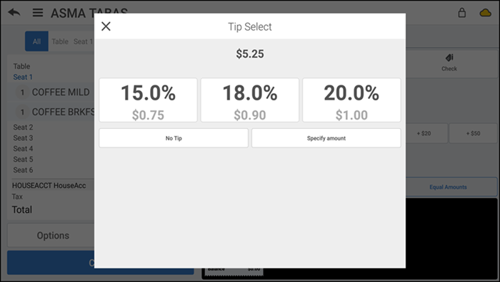 Tip selct screen