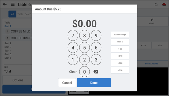 Amount due screen