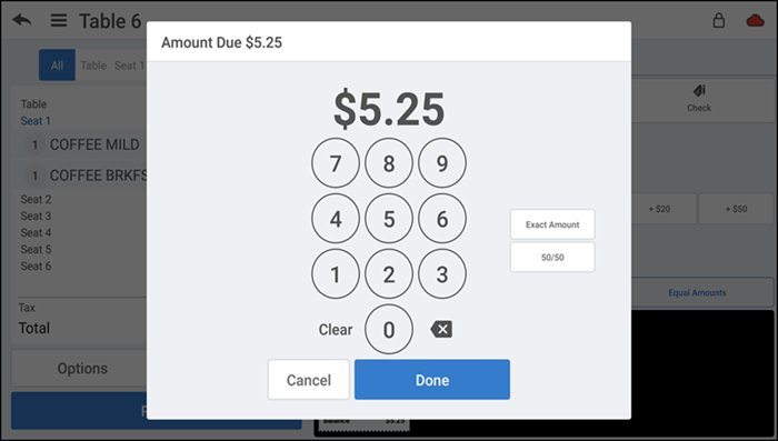Amount due screen