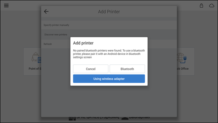 Add printer popup screen