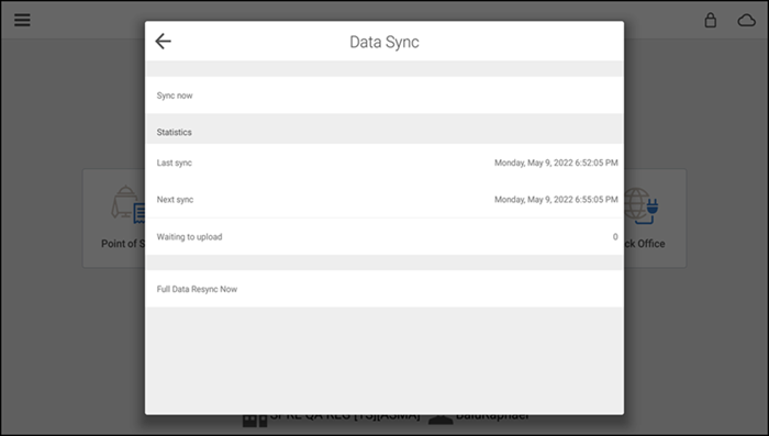Data sync screen