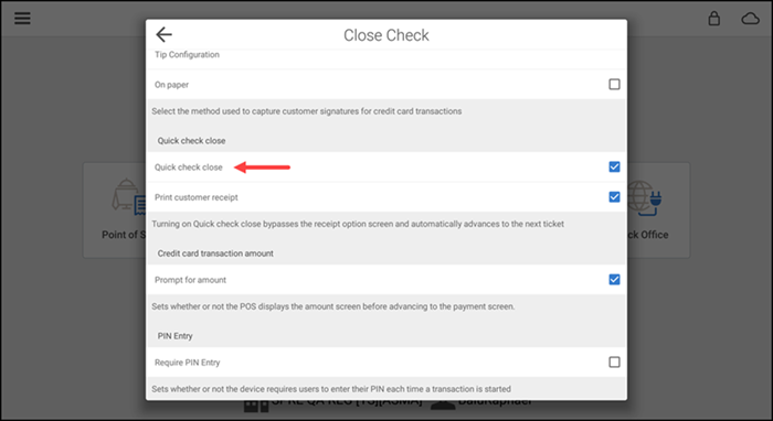 Close check screen