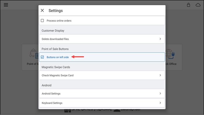 Settings screen with buttons on left side selected