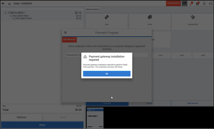 Payment progress with a installation required popup