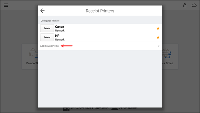 Receipt printer screen