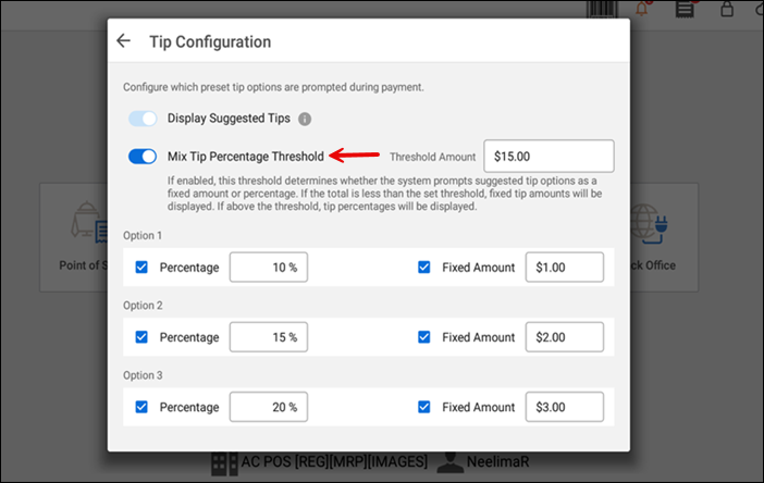 Tip configuration screen
