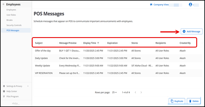 Configuring POS Messages