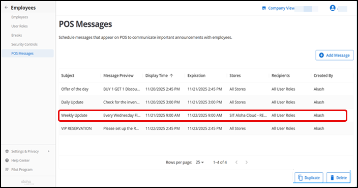 Configuring POS Messages