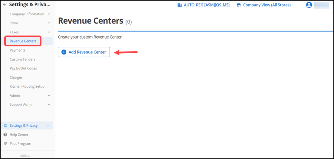 Select Revenue centers