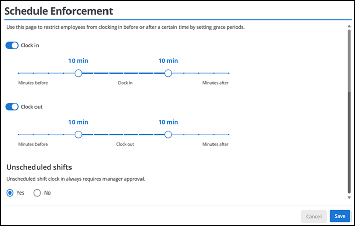Schedule enforcement screen