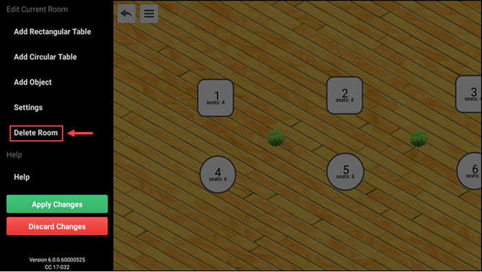 View delete room option