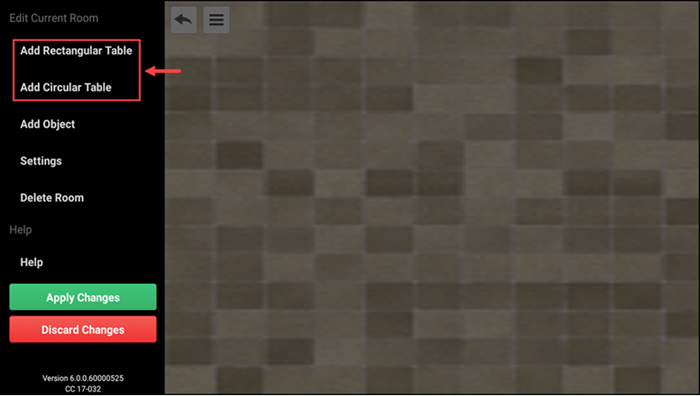 Add tables screen