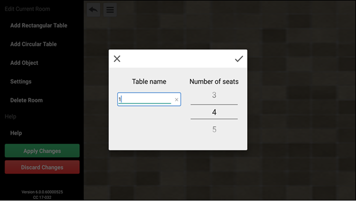Add tables screen
