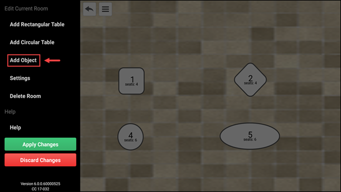 Edit floor plan screen
