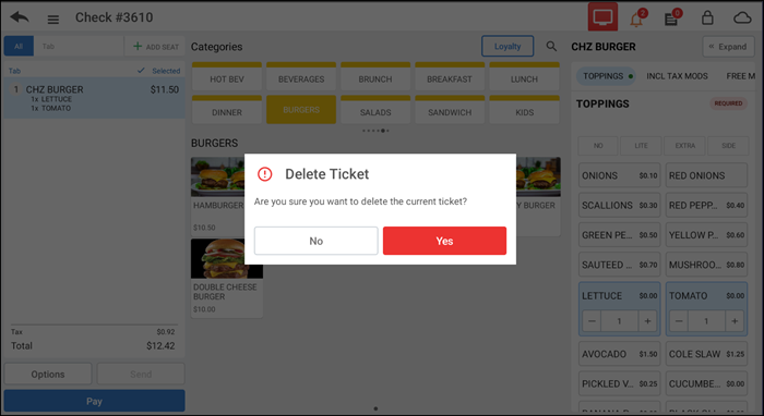 Delete ticket confirmation